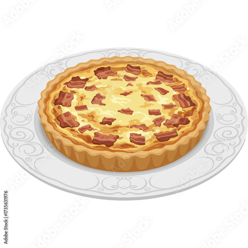 Quiche Lorraine with Cream, Cheese, and Bacon Vector Icon Transparent Background