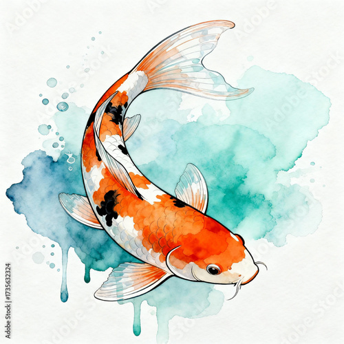 Koi Fish Watercolor Vector Art