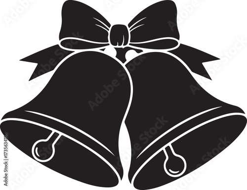 Pair of festive christmas bells with ribbon bow