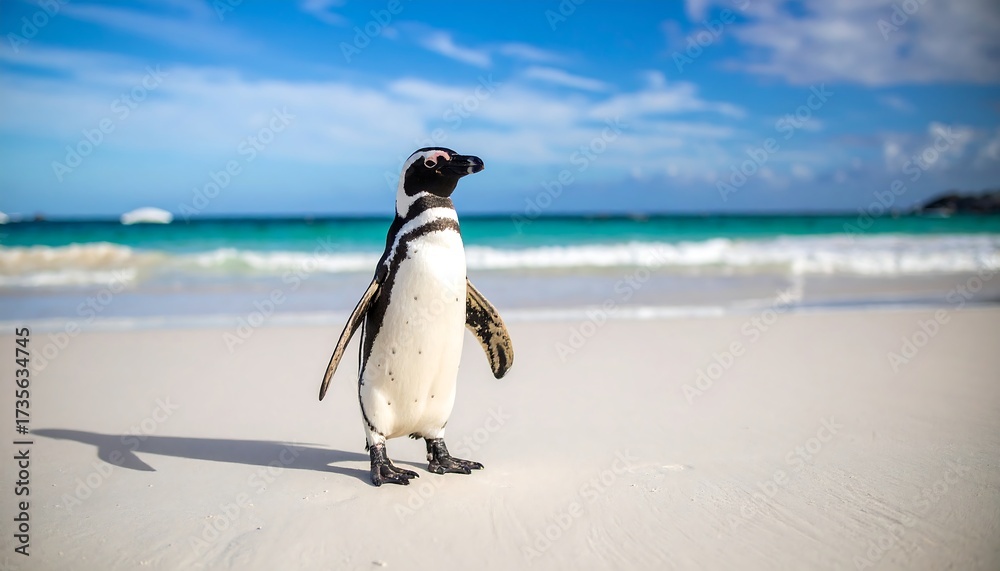 Obraz premium Penguin on a pristine beach