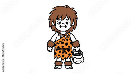 Cave Dweller's Cartoon: An illustration of a cartoon cave dweller, embodying a sense of curiosity and wonder from the past, holds a stone-age style.