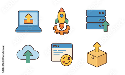 Flat style technology icons for cloud computing and data management
