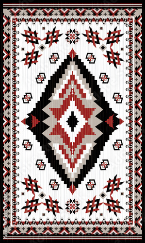 Ganado navajo rug traditional native american tribal pattern.Diamond central border fret geometric red,black,white,grey colors.Ethnic classic carpet Gando Arizona,Aztec,Southwest vector illustration.