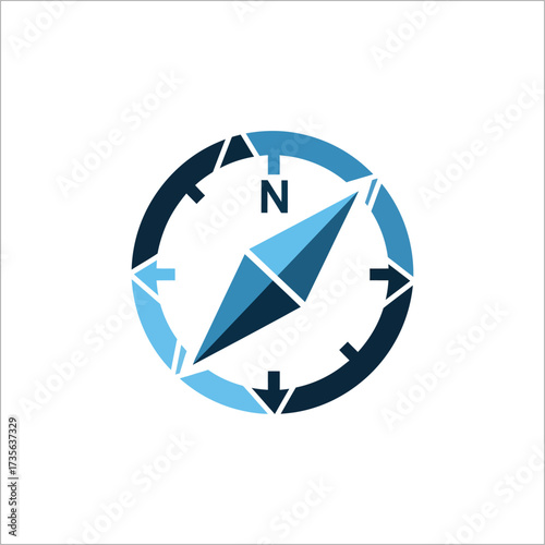 Compass pointing north on white square, representing direction and navigation, with a modern and clean aesthetic.