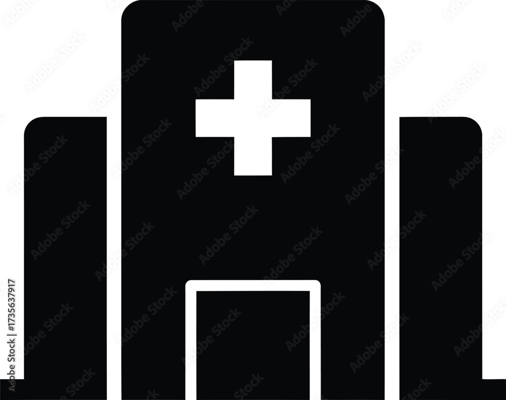 Obraz premium Simple silhouette icon of a modern hospital building