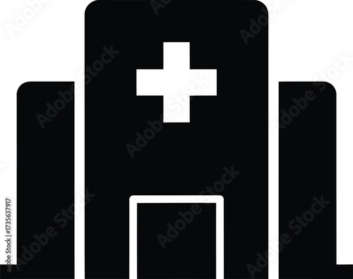 Simple silhouette icon of a modern hospital building