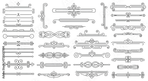 Collection of Decorative Ornamental Flourishes and Dividers in Black Outline Style border