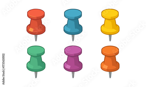 Colorful push pins in isometric style for office and school projects