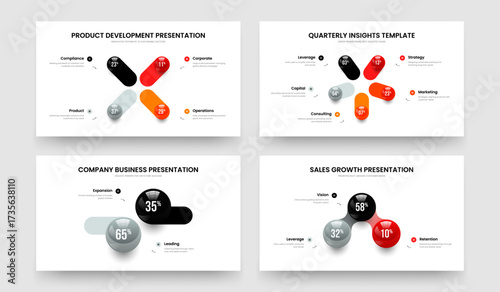 Corporate Visualization Four Five Two Three Option Infographic Frame Layout Vector Illustration Bundle. Financial Analysis 4 5 2 3 Element Diagram Slide Template Set.