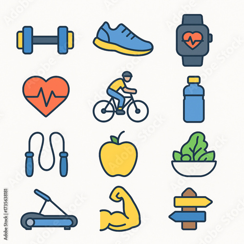 Fitness and Healthy Lifestyle Icon Pack – Flat Vector EPS