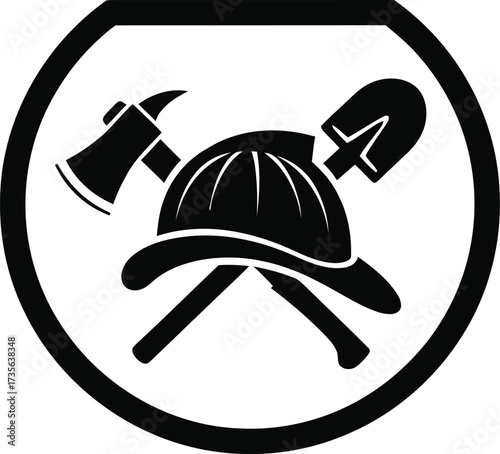 Firefighter helmet axe and shovel emblem