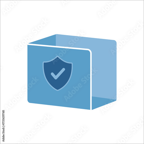 Blue box with shield symbol representing secure data storage and protection of information in a modern digital environment.