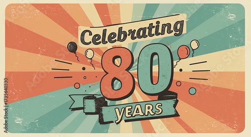 Celebrating 80 years anniversary retro style graphic design for greeting card poster