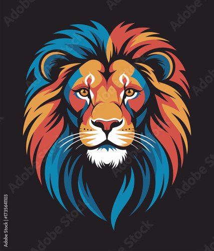 Vibrant Colorful Lion Head Illustration – Modern Vector Art.