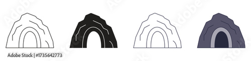 Cave icon  set. Prehistoric stone underground. Hole in rock. Entrance in cave , vector illustration .