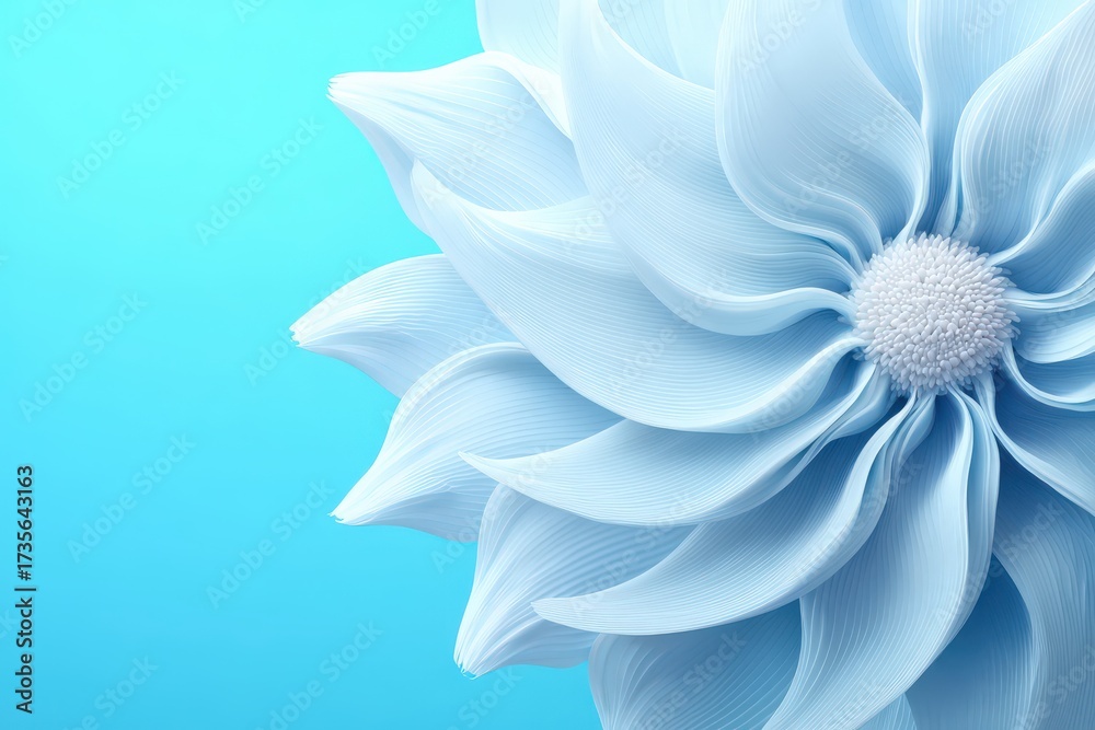 Obraz premium Ethereal flower petals in soft blue tones creating a calming and serene digital composition that evokes a sense of tranquility and natural beauty in a minimalist setting