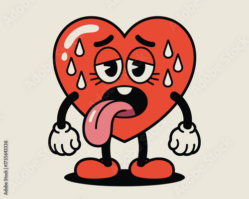 Cartoon heart character feeling exhausted