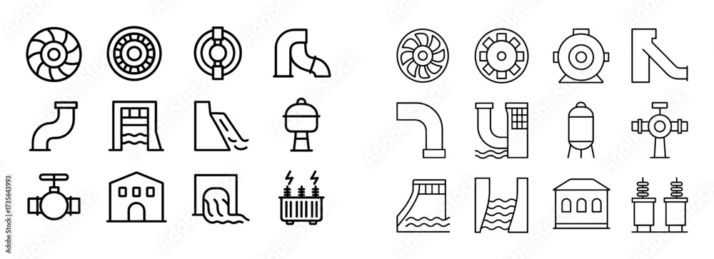 Naklejka premium Hydroelectric Plant Icons