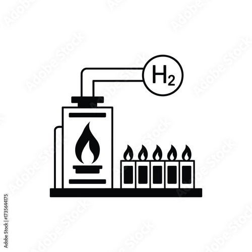 Hydrogen fuel powering multiple burners with a flame symbol