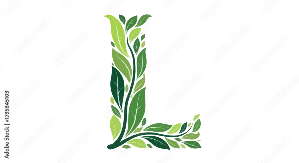 Fototapeta premium A flat vector abstract letter L with leaf patterns, symbolizing growth and sustainability