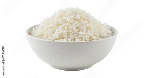 Photography Steaming bowl of fluffy white rice isolated on transparent background, staple fo