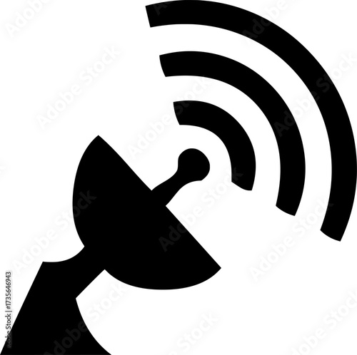 Satellite dish icon with signal waves, wireless communication antenna vector illustration