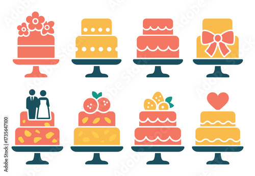 Colorful Wedding Cake Icons
