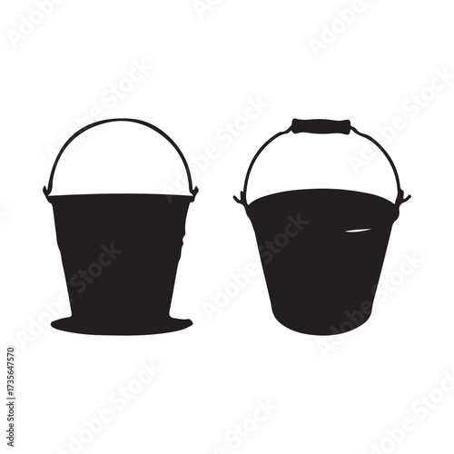 Metal bucket silhouette Icons Set – Water and Cleaning Utility Vector Illustration