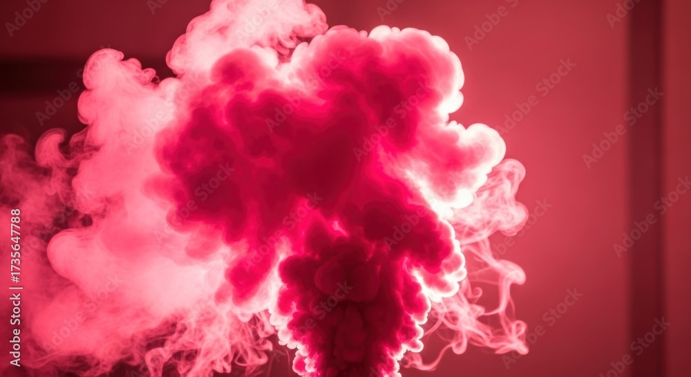Fototapeta premium Swirling plumes of vibrant red smoke against a solid reddish background create an abstract and captivating visual effect, offering a dynamic and energetic mood, evoking feelings of mystery and...