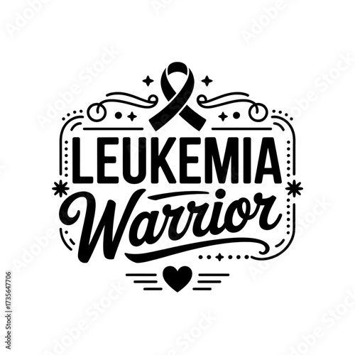 Leukemia Warrior Black and White Awareness Design with Ribbon and Heart for Strength and Support in the Fight Against Cancer