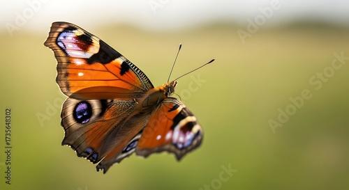 Beautiful Peacock Butterfly in Flight.