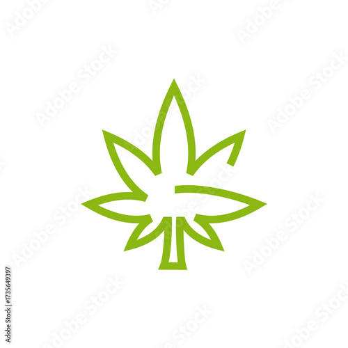 Minimalist Outline Single Marijuana Leaf Symbol Sign Design Element