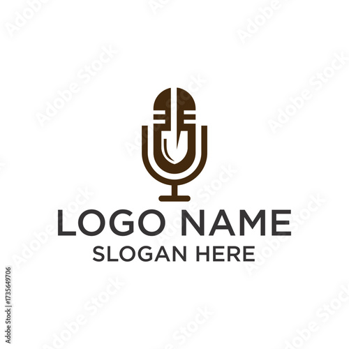 Minimalist Line Art Microphone Podcast Audio Recording Technology Logo