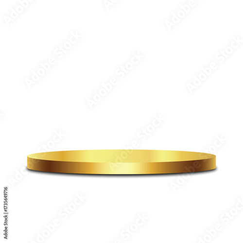 Shiny golden podium display, gold round pedestal display, gold podium product advertising stage,  luxury exhibition scene, golden presentation