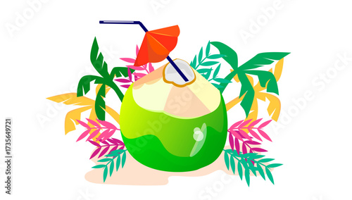 illustration of green young coconut drink