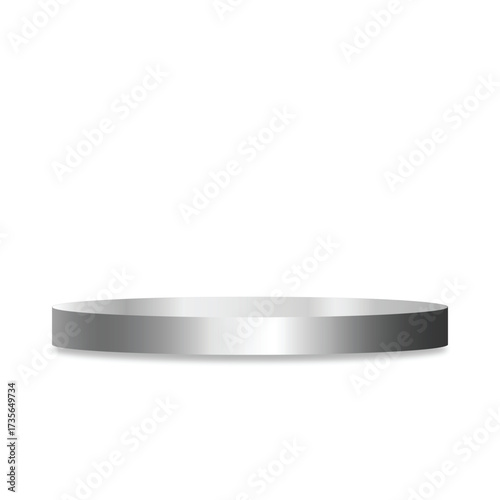 Sleek modern silver podium with round base, Empty platform for product presentation. Ideal for luxury items, Backdrop for product display, Perfect for high-end goods, Podium studio 