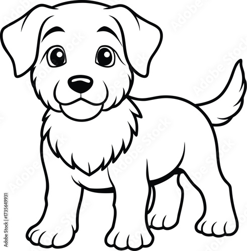 Adorable cartoon puppy outline simple line art drawing for kids and pet lovers vector