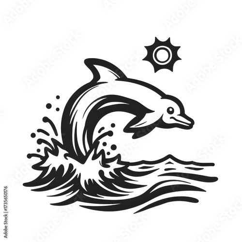 Dolphin's Playful Leap: An elegant dolphin joyfully leaps through the waves under the warm glow of the sun, a visual embodiment of marine beauty.