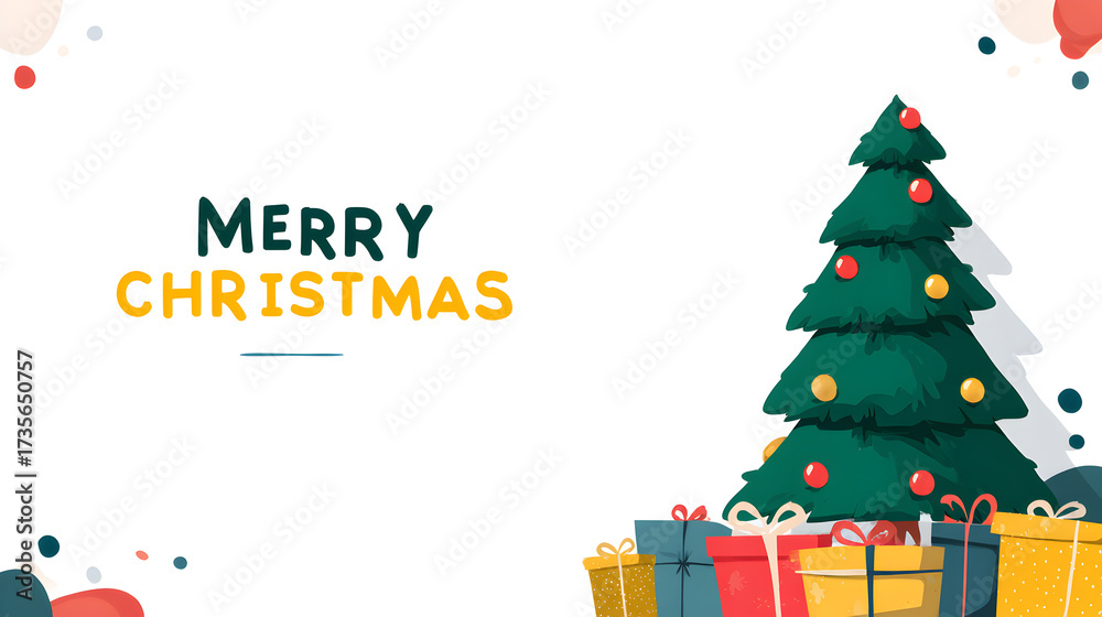 Naklejka premium Festive Christmas Tree Illustration with Colorful Ornaments banner background card 