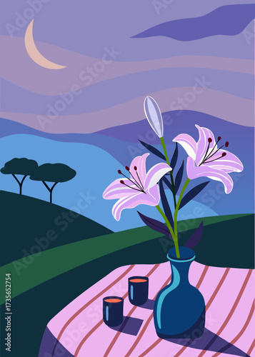 illustration of a vase with flowers