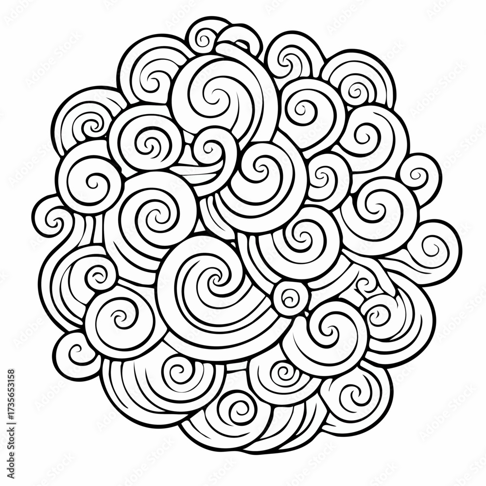 Fototapeta premium Intricate swirl pattern forming a circular design, black and white.