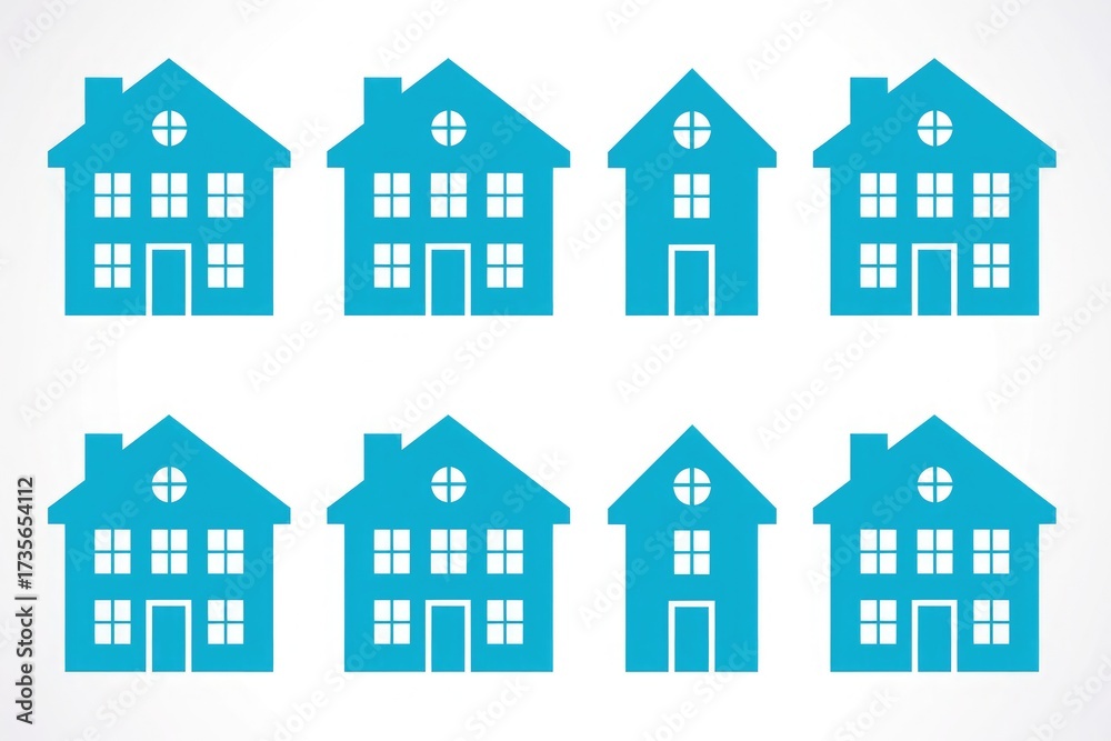 Fototapeta premium simple vector house icons in blue on white background, minimal design for real estate, property, or home applications