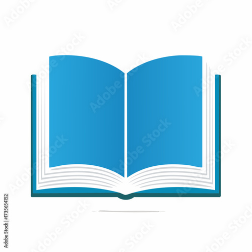 Illustration of an open book with blue pages and a blue cover.