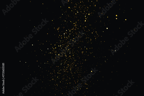 Scattered Gold Glitter Particles Floating in Darkness With Bokeh Effects dust sparkle