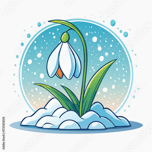 One Snowdrop In Snow