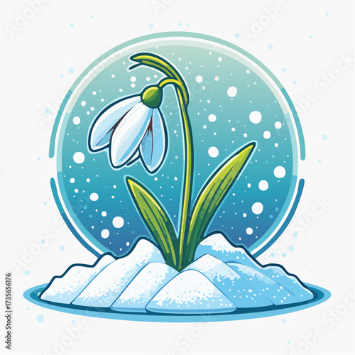 One Snowdrop In Snow
