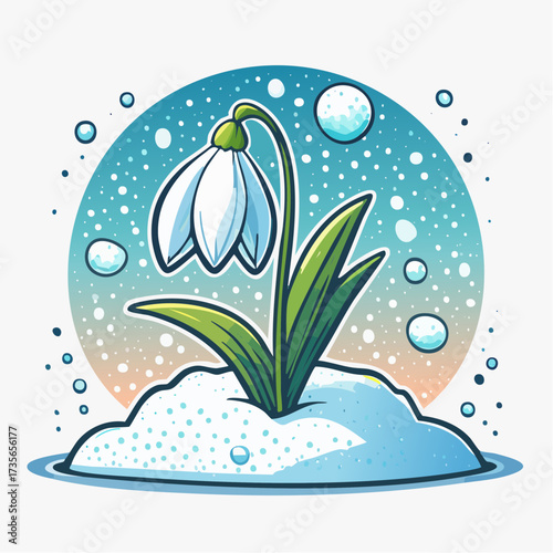 One Snowdrop In Snow