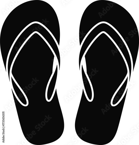 Black Silhouette of a Pair of Flip- Flops on White Background Keywords: flip-flops, sandals