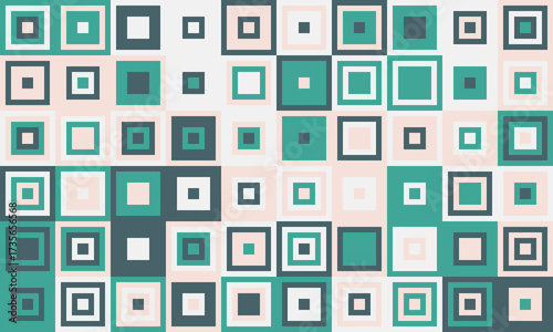 Abstract geometric pattern featuring a vibrant array of teal, beige, and gray squares.