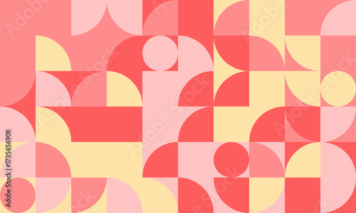 Abstract geometric pattern in pastel pink, coral, and yellow.  Modern, minimalist design ideal for branding, website backgrounds, or textile prints.  Evokes feelings of optimism and playfulness.